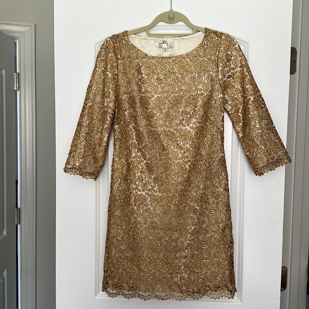 Milly cocktail dress 3/4 sleeve size 2 in Gold